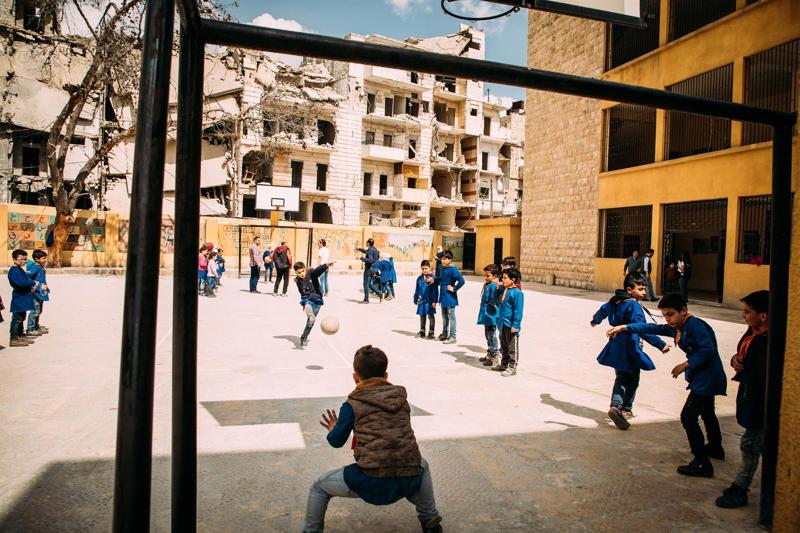 Al-Thawrah grunnskólinn í Aleppó var uppgerður árið 2018 fyrir styrktarfé frá Íslandi.