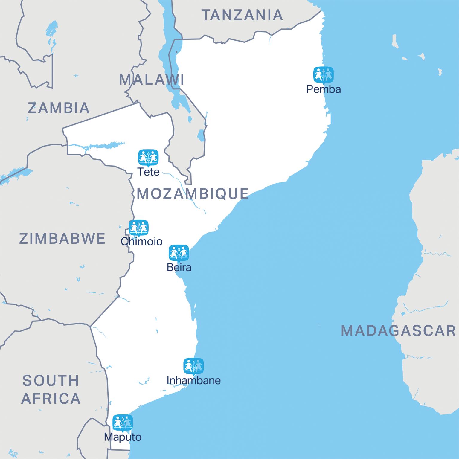 Barnaþorp í Mósambík varð fyrir skemmdum